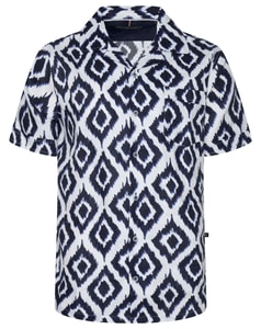 KAM Short Sleeve Geo Print Hawaiian Shirt Navy